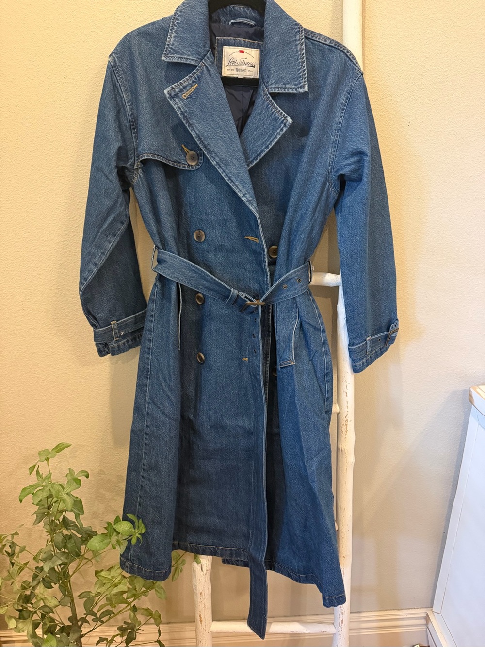 Levi's Blue Denim Double-Breasted Trench Coat with Belt NWT